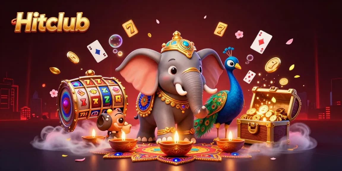 Hitclub represents exciting casino gameplay featuring vibrant elephants and slot elements.