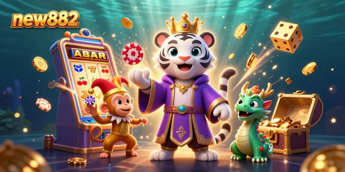 Experience thrilling wins with new882 in a vibrant 3D casino scene of exciting games.