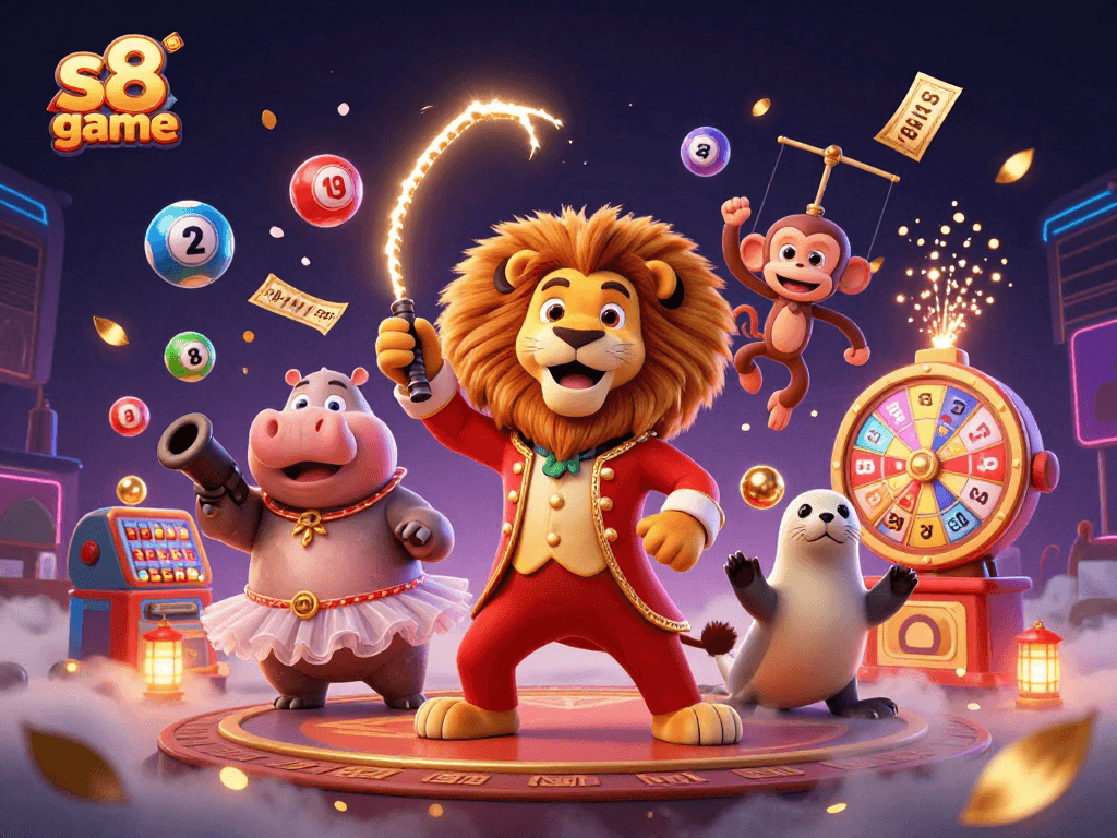 Engage in the exciting s8 game with vibrant characters, dynamic lottery elements, and energetic casino atmosphere.