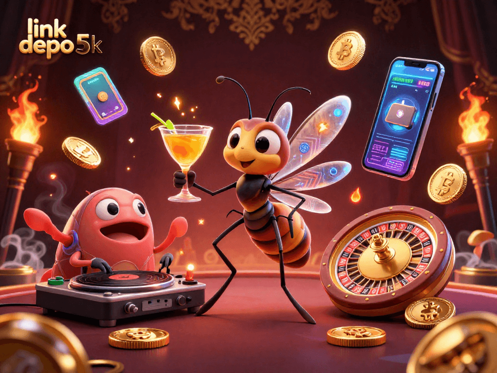 Join the excitement at link depo 5k, where a vibrant 3D scene showcases unique casino elements.