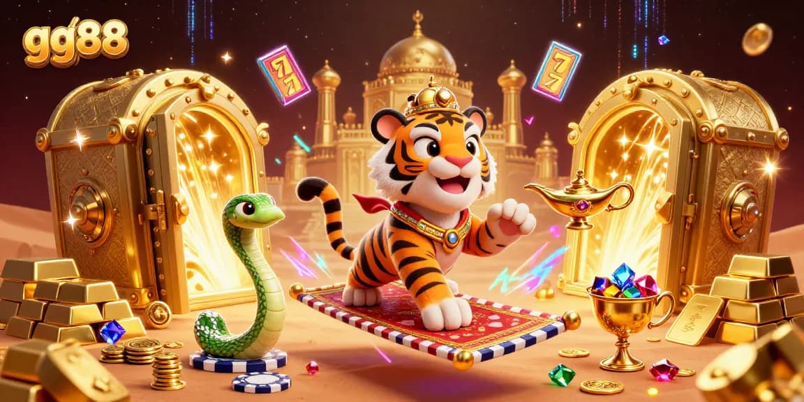 Win big with gg88's exciting casino adventures, featuring vibrant 3D characters and treasure.