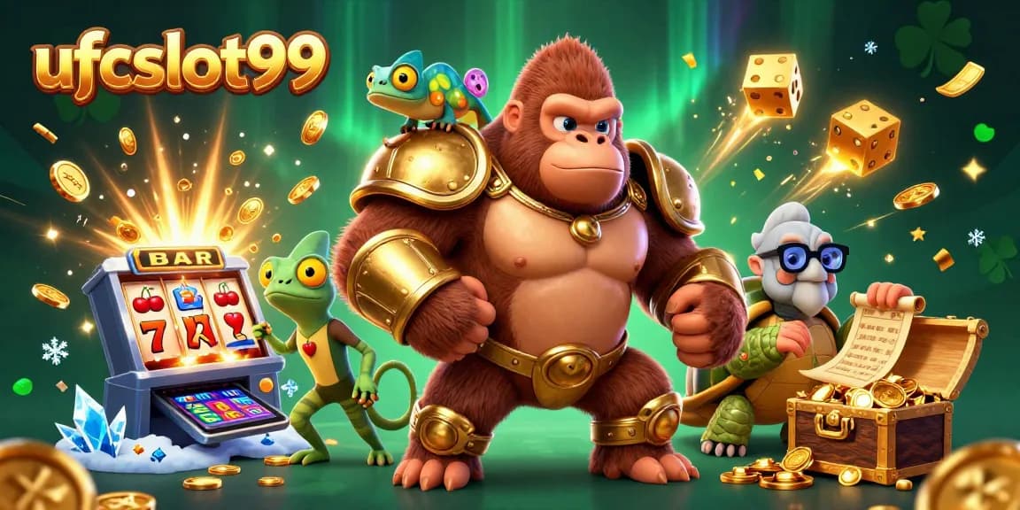 Experience the excitement of ufcslot99 in this 3D casino illustration featuring dynamic characters and jackpot elements.