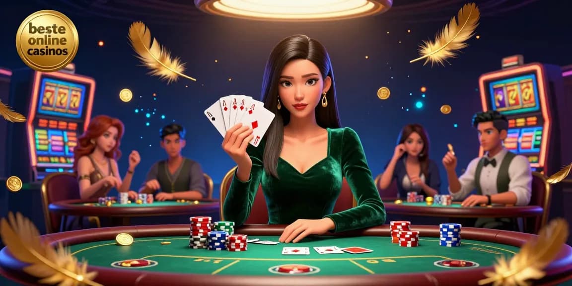 Experience the thrill of beste online casinos at a luxurious poker table filled with excitement and vibrant game elements.