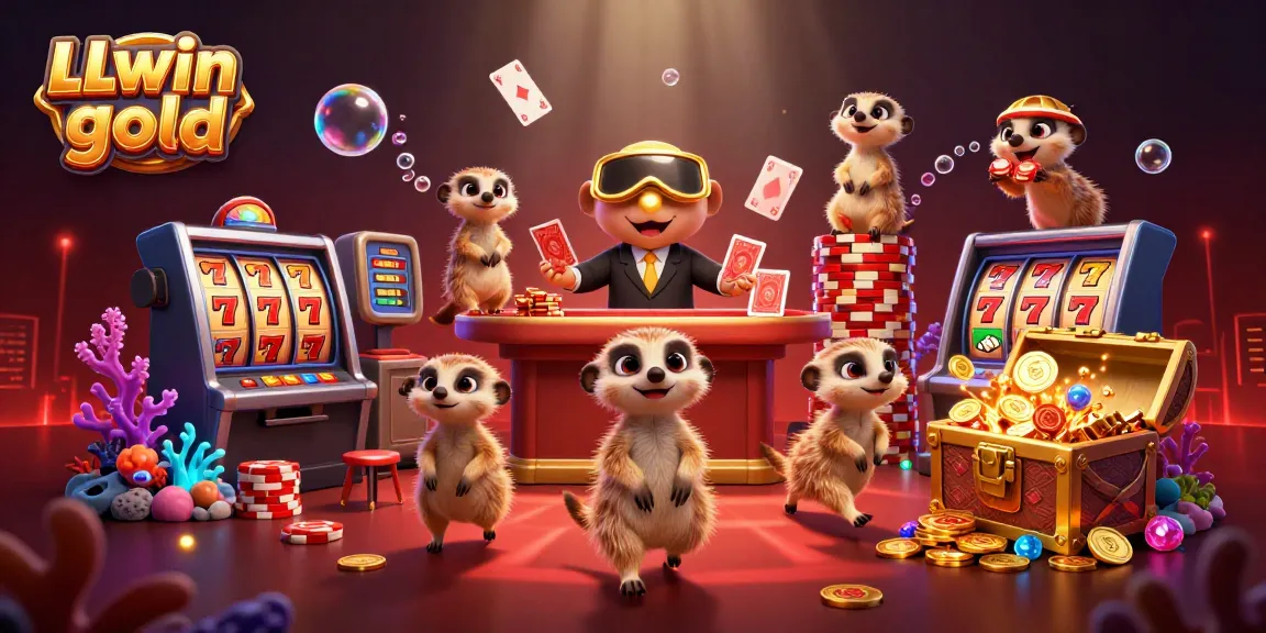 Engage and win with LLwin gold, featuring meerkats in a lively casino scene.