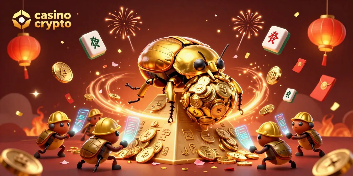 Découvrez l'univers des casinos en crypto avec cette illustration vibrante des insectes et symboles de jeu.
