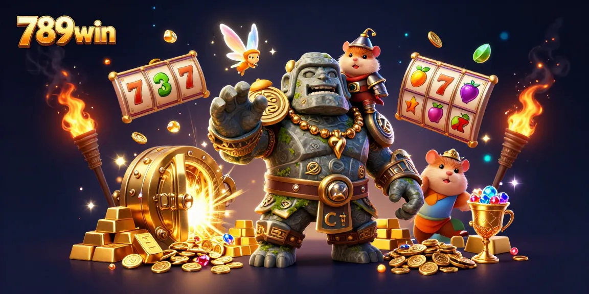 Play exciting slots at 789win with a dynamic, enchanted casino scene teeming with treasures.