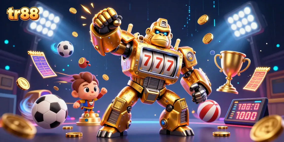 tr88 golden gorilla mech conquering the games with high-energy action and vibrant casino elements