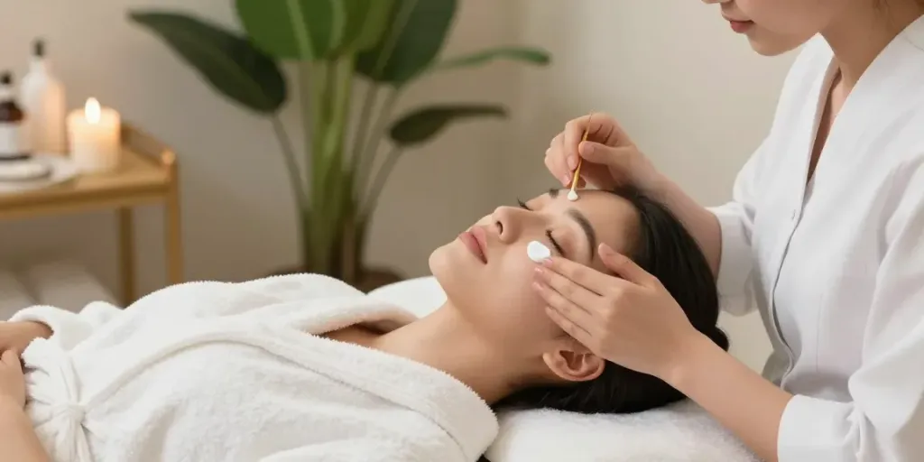 Augenringe entfernen in einem entspannenden Spa mit Gesichtsbehandlung.