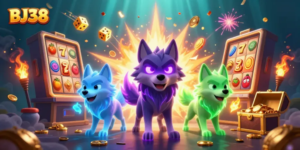 Experience thrilling wins with BJ38 slot machine action, vibrant characters and dynamic elements.