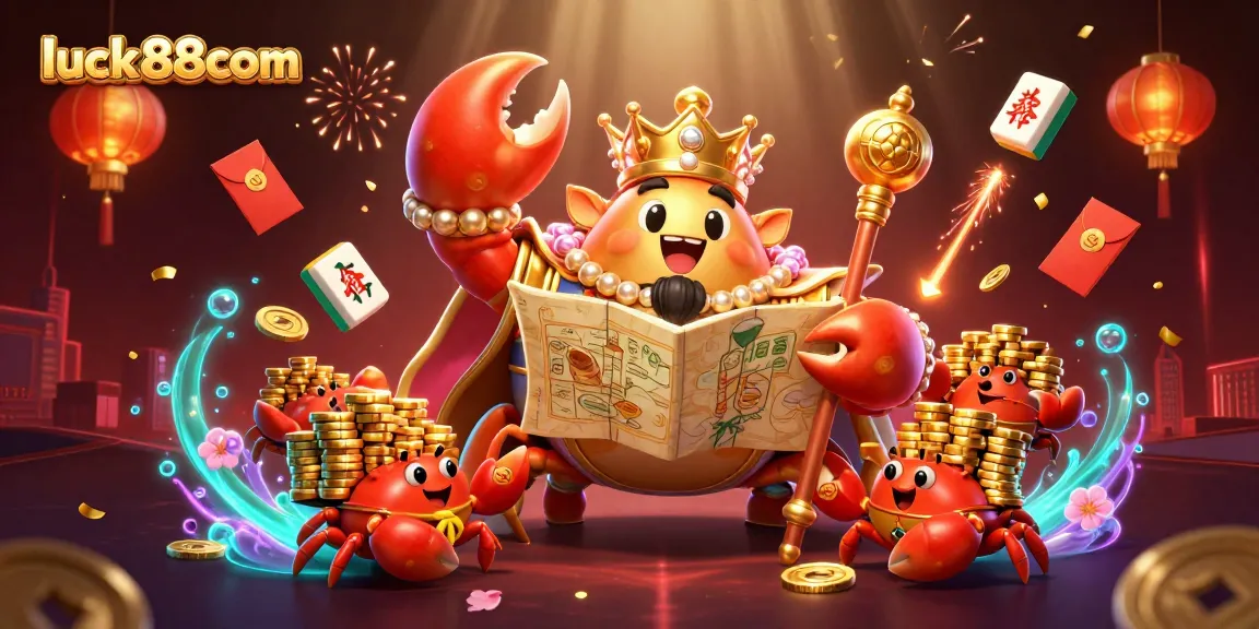 Immerse in the luck88com experience with a vibrant 3D casino illustration featuring a golden crab emperor.