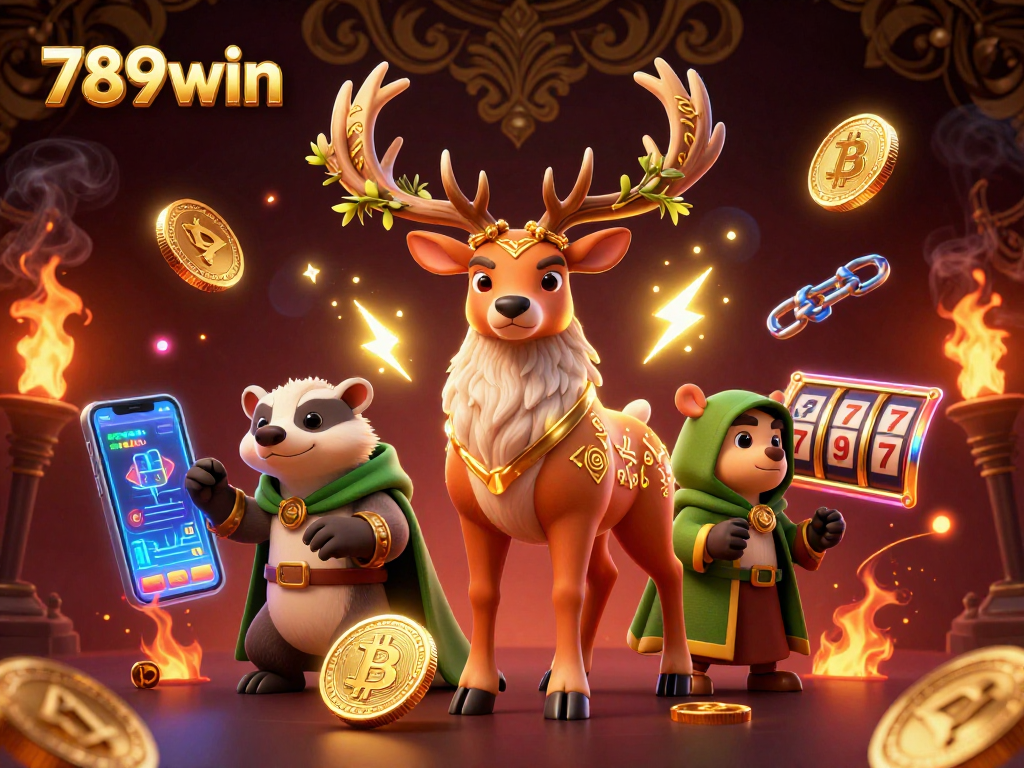 Engage with 789win’s vibrant casino atmosphere featuring a Celtic druid stag amidst thrilling slot and crypto elements.