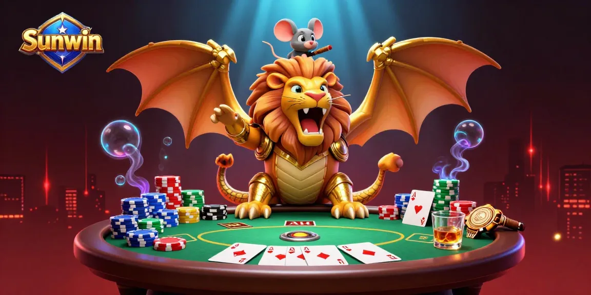 Experience the thrill of winning at Sunwin with a vibrant poker scene featuring a triumphant chimera!