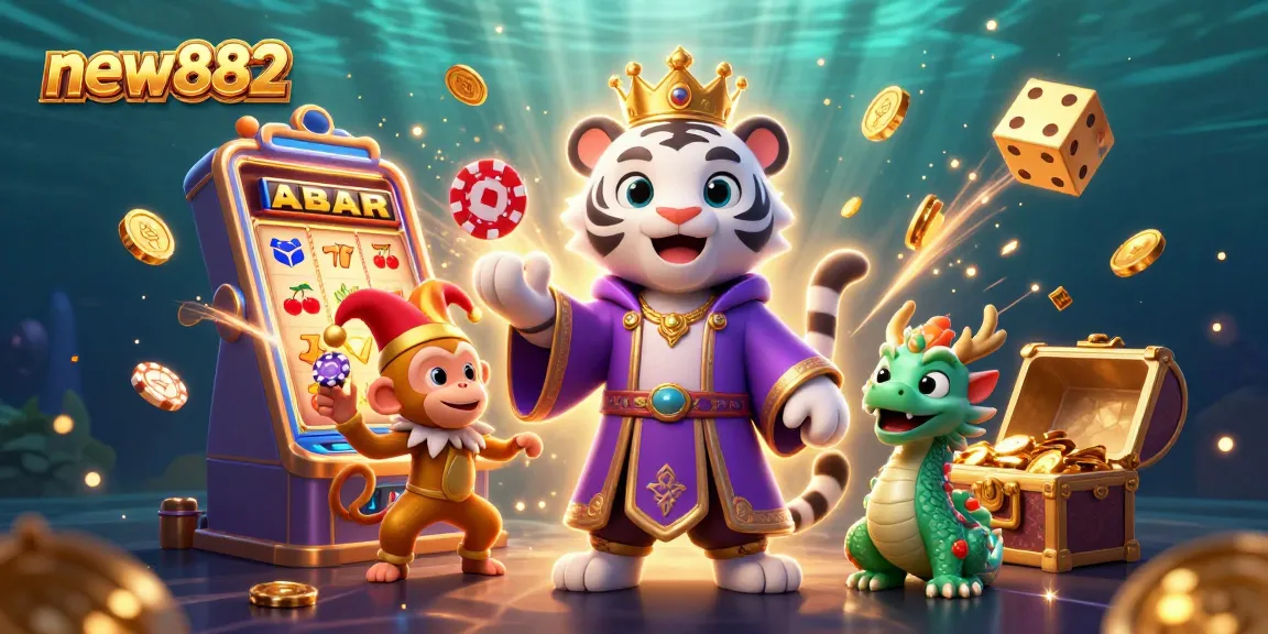 Experience thrilling wins with new882 in a vibrant 3D casino scene of exciting games.