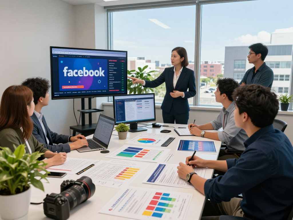 Engaging strategy session for Facebook ads for candidates in a lively campaign office environment.