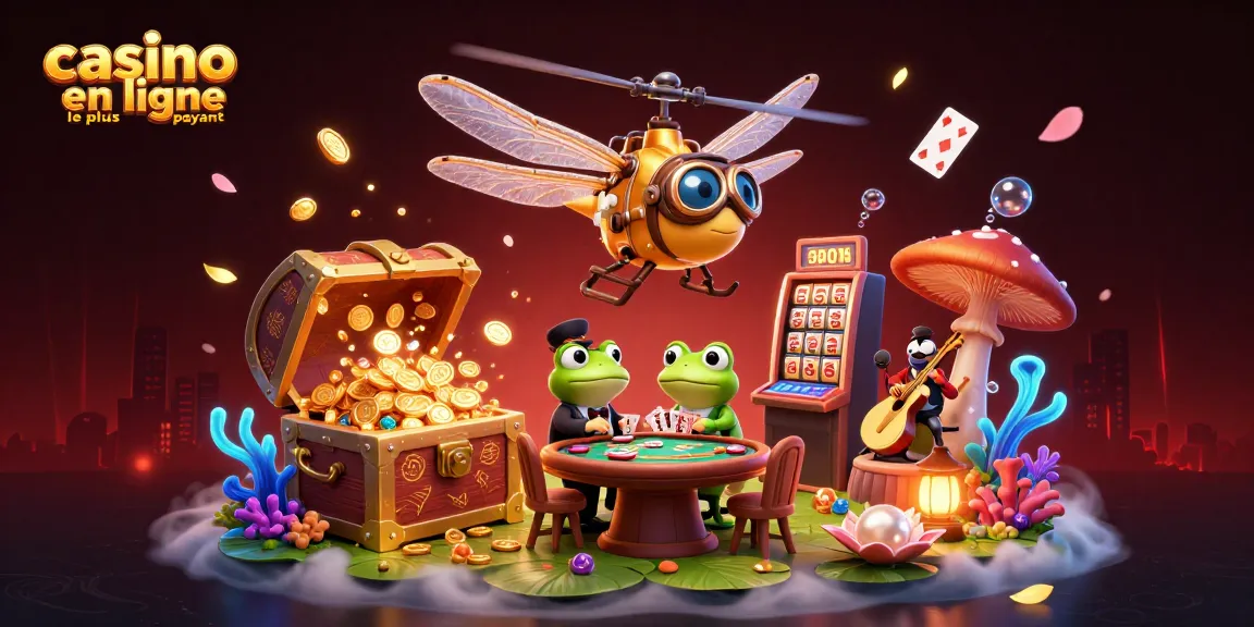 Visuel illustrant le casino en ligne le plus payant avec un dragon en hélicoptère et des jeux captivants.