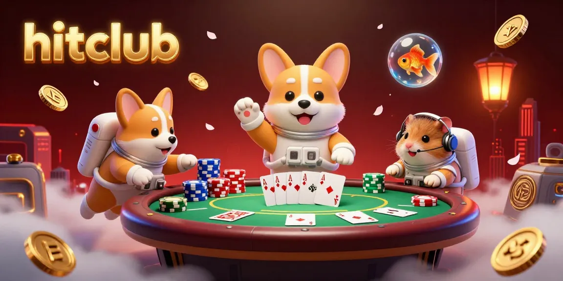 Hitclub offers an immersive gaming experience featuring a playful astronaut corgi in a lively casino scene.