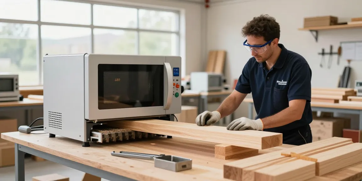 Shashel microwave equipment showcases effective wood pest elimination in an innovative workshop.