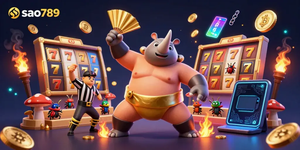 Experience exhilarating wins at sao789 with our charming championship art featuring a rhinoceros beetle in action.