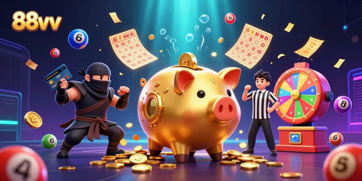 88vv features dynamic cartoon characters enjoying a thrilling lottery atmosphere filled with vibrant elements.
