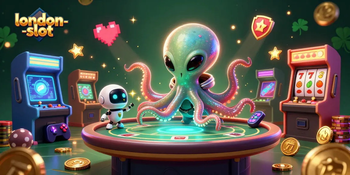 Experience thrilling gaming action with the london-slot alien octopus and its poker table in a vibrant casino scene.