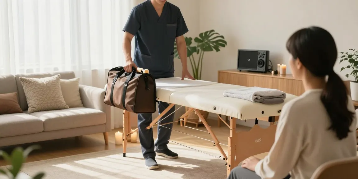 Experienced therapist providing 관악구출장마사지 service in a cozy living room, showcasing warmth and professionalism.