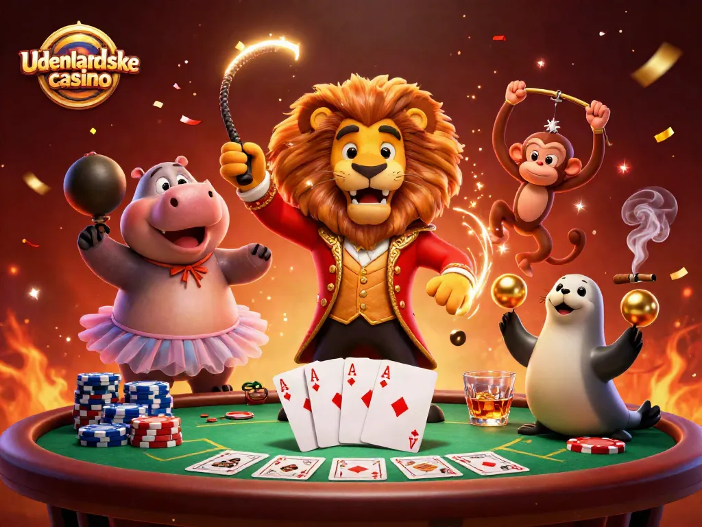 Engage at udenlandske casino with a lively 3D scene featuring playful characters around a poker table.