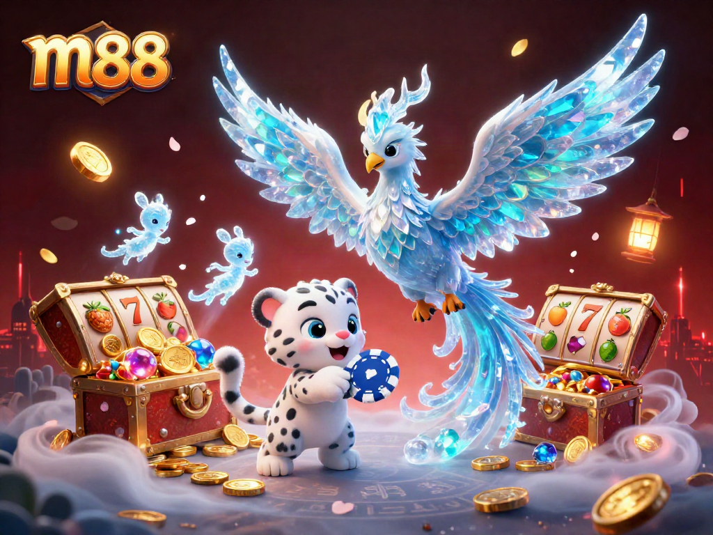 m88 offers exhilarating gaming adventures with enchanting ice phoenix and playful stars.