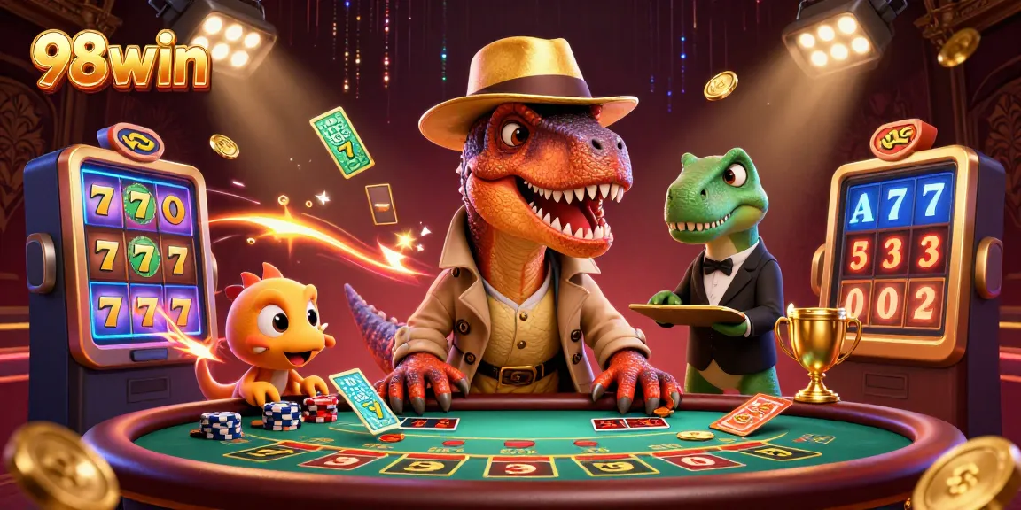 Experience thrilling gaming action at 98win with diverse slot machines and engaging characters.
