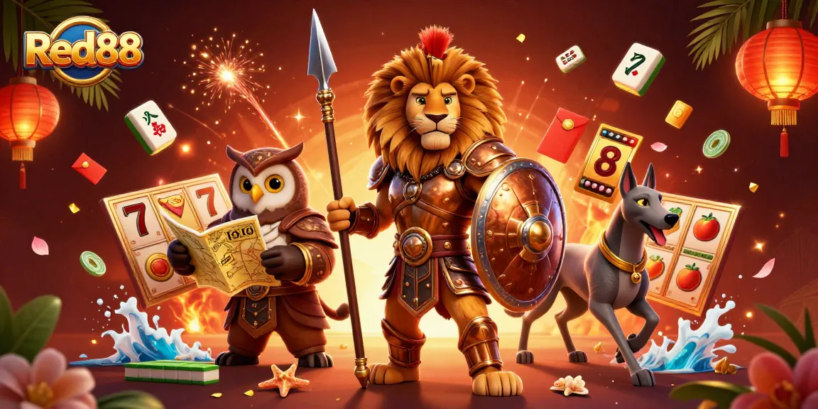 Experience the thrill of winning with Red88's vibrant gaming elements and engaging characters.