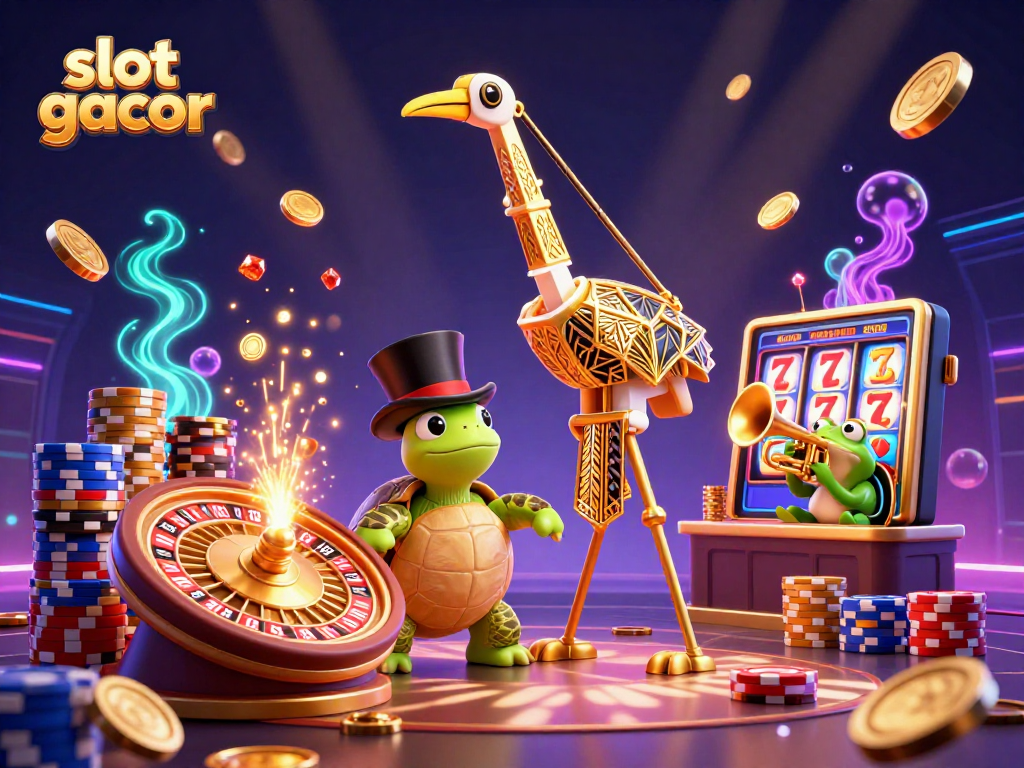 Engage with slot gacor while enjoying cascading coins, roulette wheels, and vibrant casino characters.