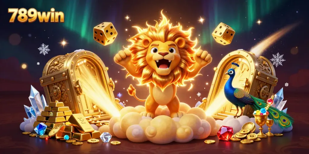 Celebrate wins at 789win with vibrant 3D casino characters and golden treasures.
