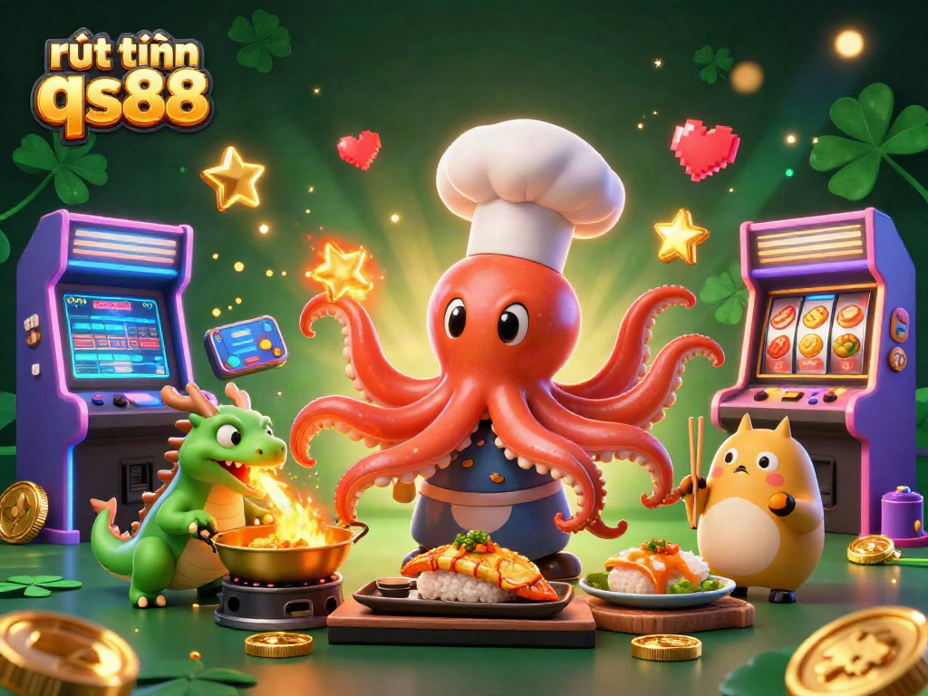 Experience the thrill of rút tiền qs88 with vibrant casino-themed characters and golden game elements.