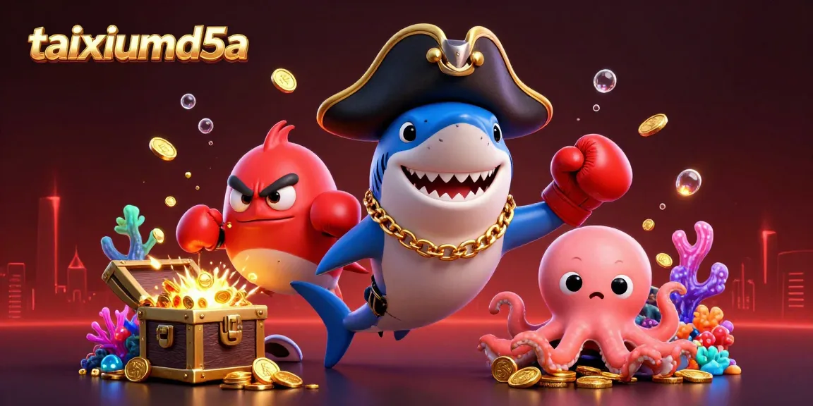 Play and win big in taixiumd5a with colorful treasures and lively characters in an underwater casino scene.