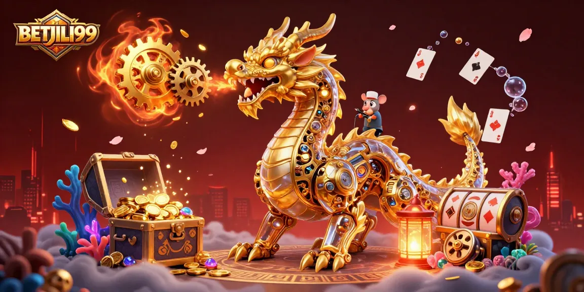 Engage with BETJILI99's immersive casino experience through a vibrant 3D scene packed with gaming excitement.