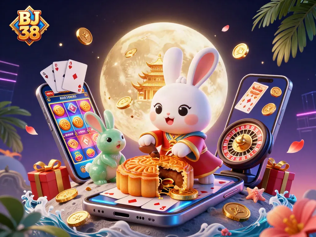 Experience thrilling gameplay with BJ 38 as the moon rabbit reveals poker chips inside golden mooncakes.