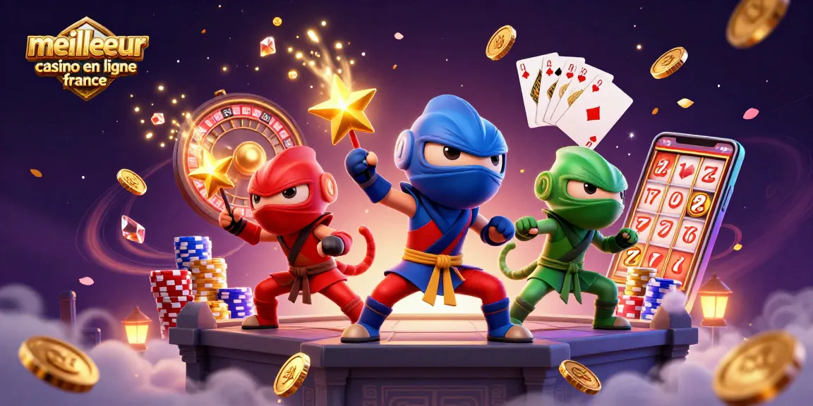 Jeux captivants et gains au meilleur casino en ligne France, avec des chameaux ninja et des pièces d'or.