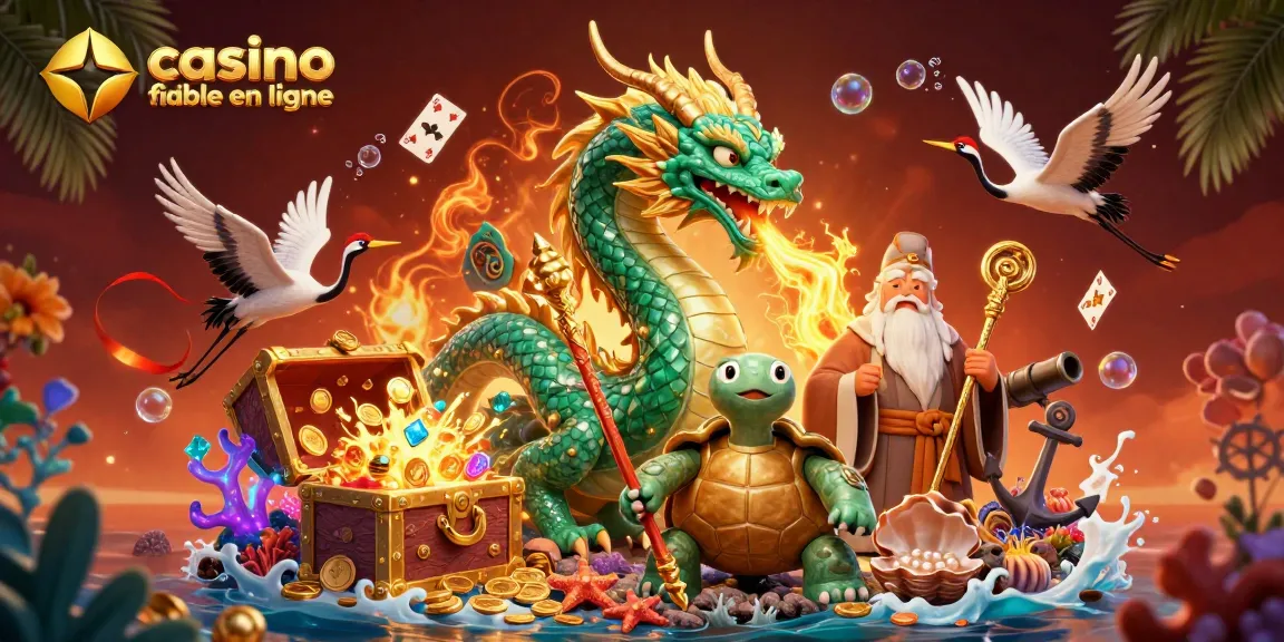Découvrez le casino fiable en ligne avec une scène animée de dragon et sage, où la chance et les gains s'entremêlent