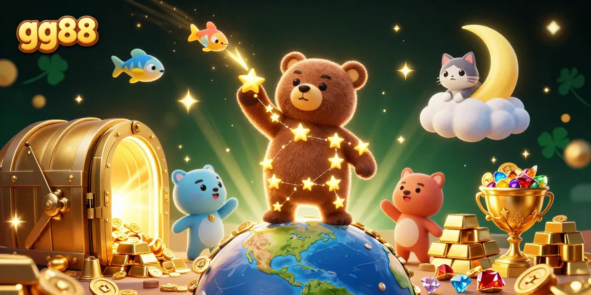 Engage with gg88 as a constellation bear scoops coins, symbolizing thrilling gambling victories.