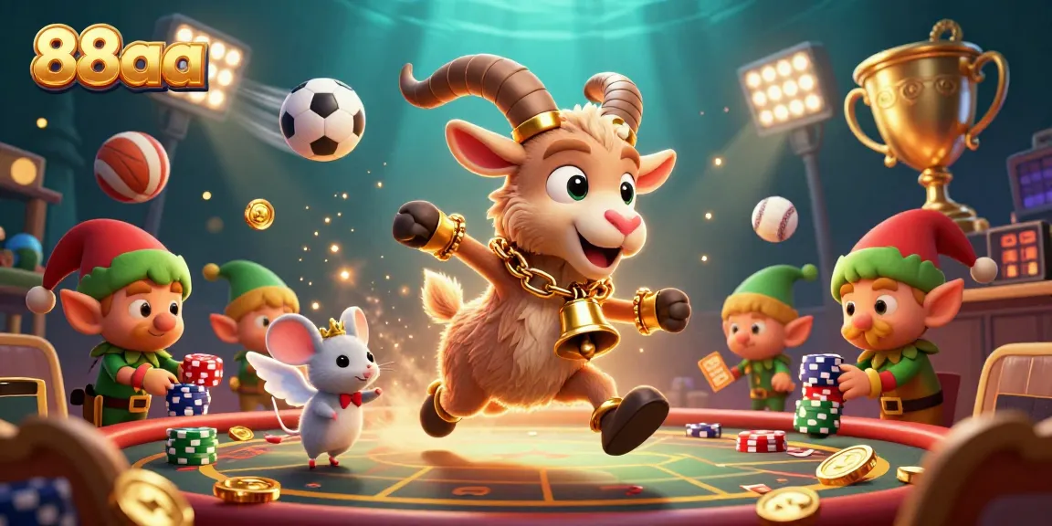 88aa offers an engaging casino experience with festive characters in a thrilling gambling scene.