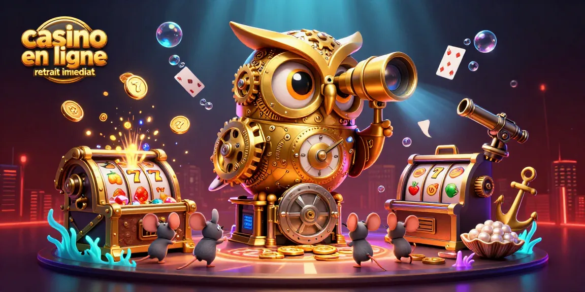 Casino en ligne retrait immédiat : illustration dynamique d'une scène animée avec une chouette dorée dans un casino