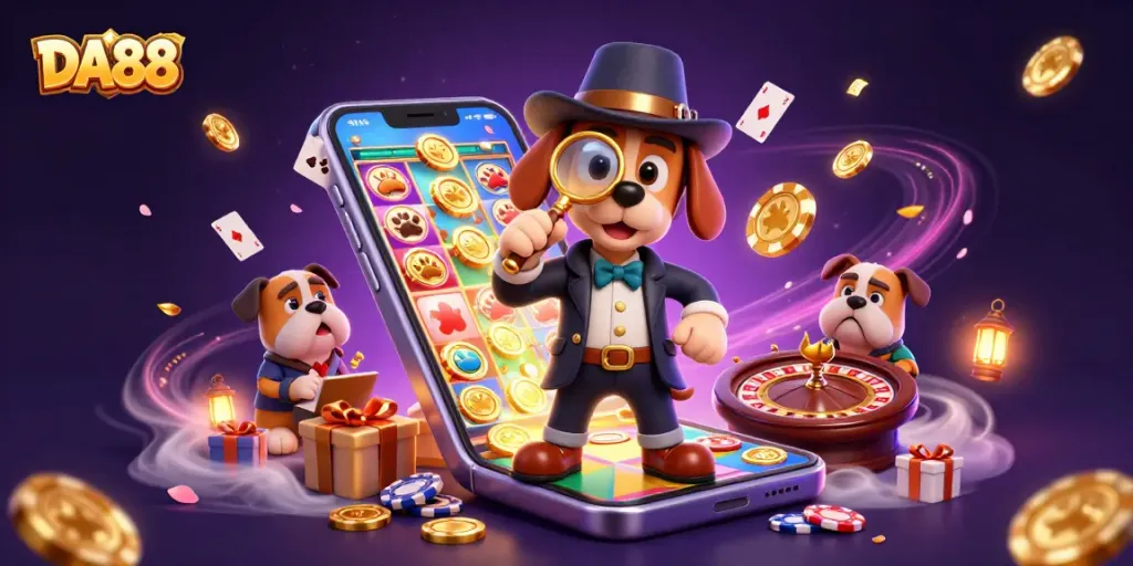 Play slots and find treasures at DA88 with a detective dog investigating clues.