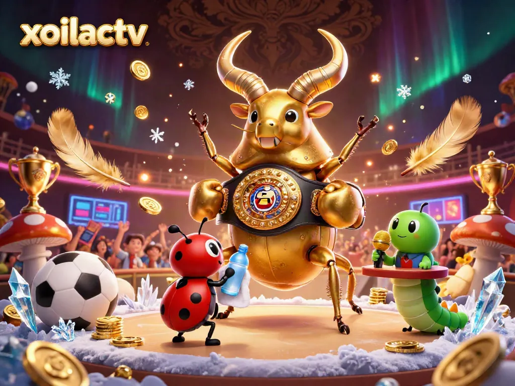 Engage in thrilling bets with xoilactv while witnessing a dynamic golden stag beetle boxing champion.
