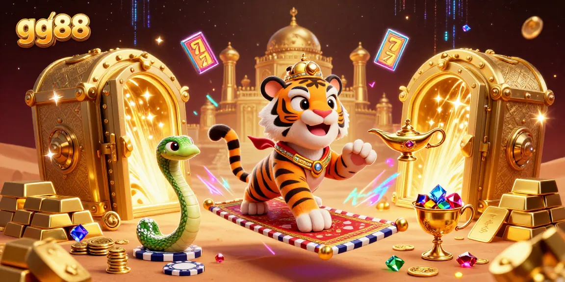 Win big with gg88's exciting casino adventures, featuring vibrant 3D characters and treasure.