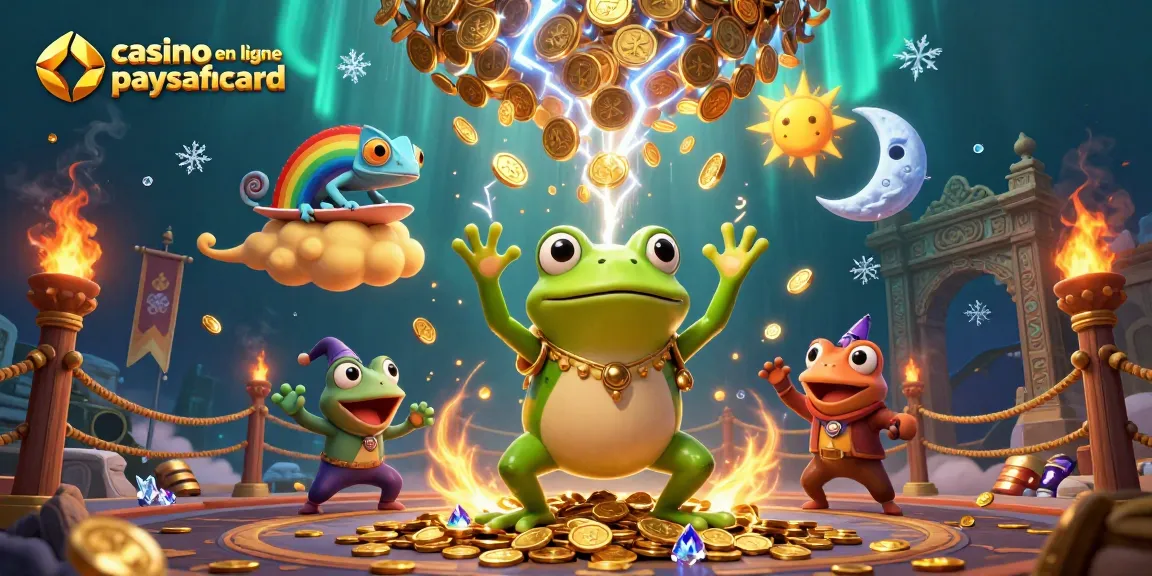 Jouez avec sécurité au casino en ligne paysafecard, des pièces d'or et des personnages animés.
