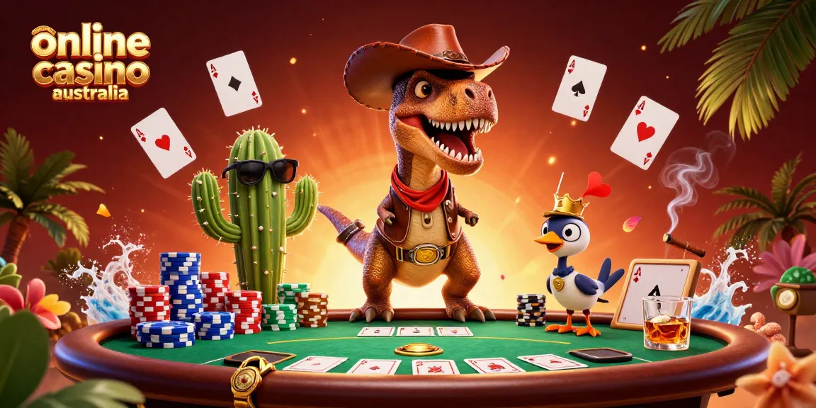 Experience the thrill of the online casino Australia with our vibrant 3D cowboy dinosaur scene.
