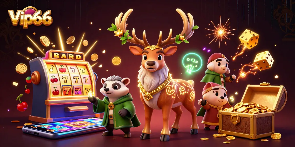 Experience exciting gameplay at Vip66 with dynamic slot machines bursting coins amidst a vivid casino scene.
