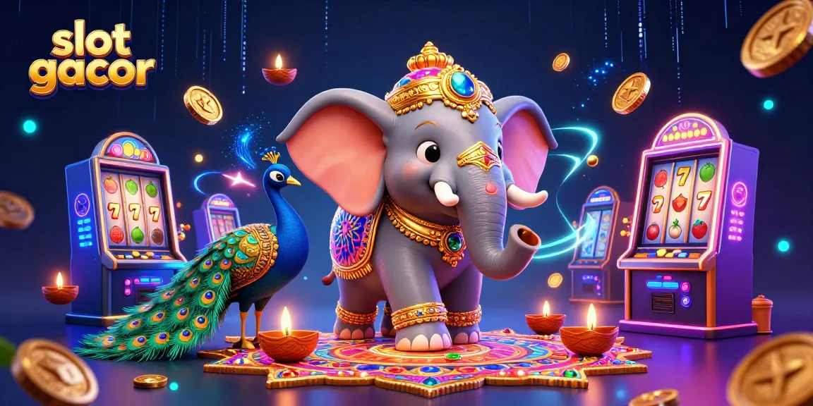 Engage with slot gacor in this vibrant 3D scene featuring colorful slot machines and dynamic characters.