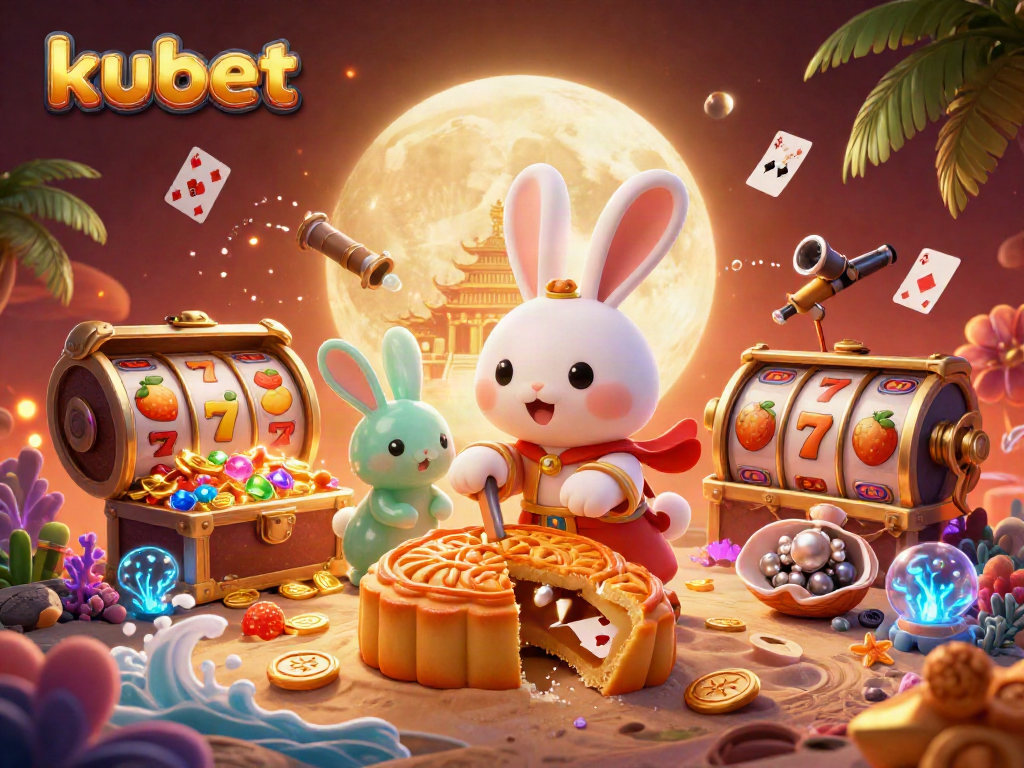 Experience the thrill of kubet with an exciting 3D illustration of the moon rabbit and casino elements