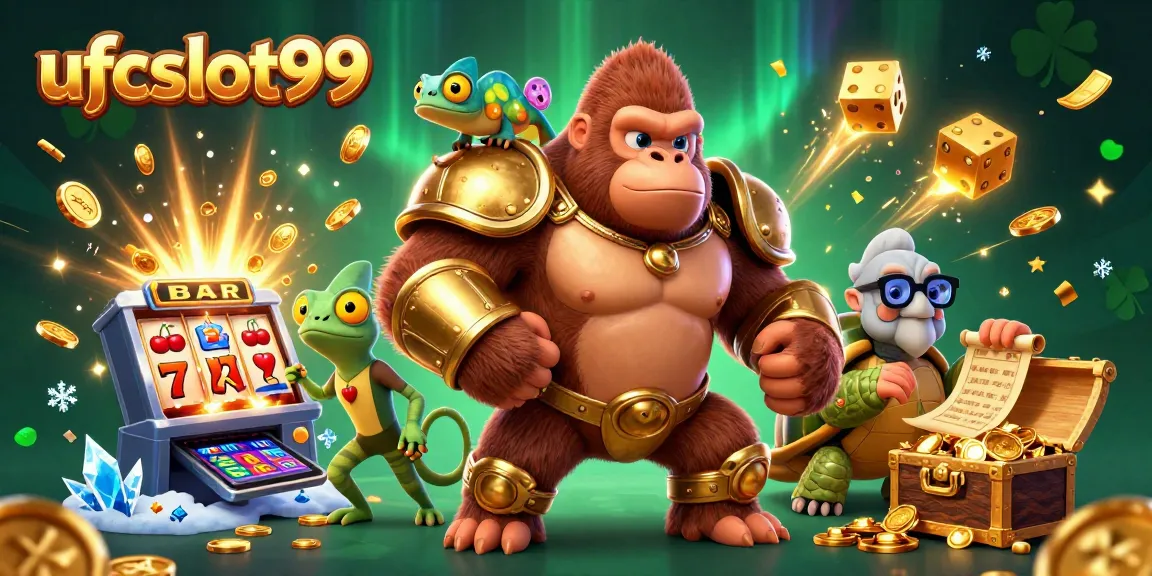 Experience the excitement of ufcslot99 in this 3D casino illustration featuring dynamic characters and jackpot elements.