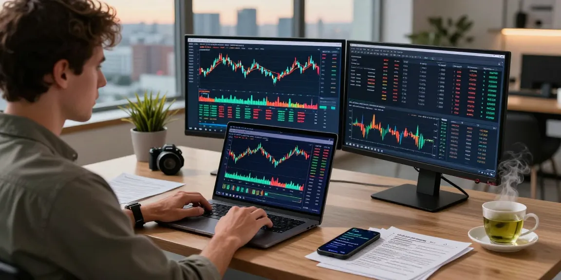 Trader analyzing market data with MetaTrader 5 on modern workspace.